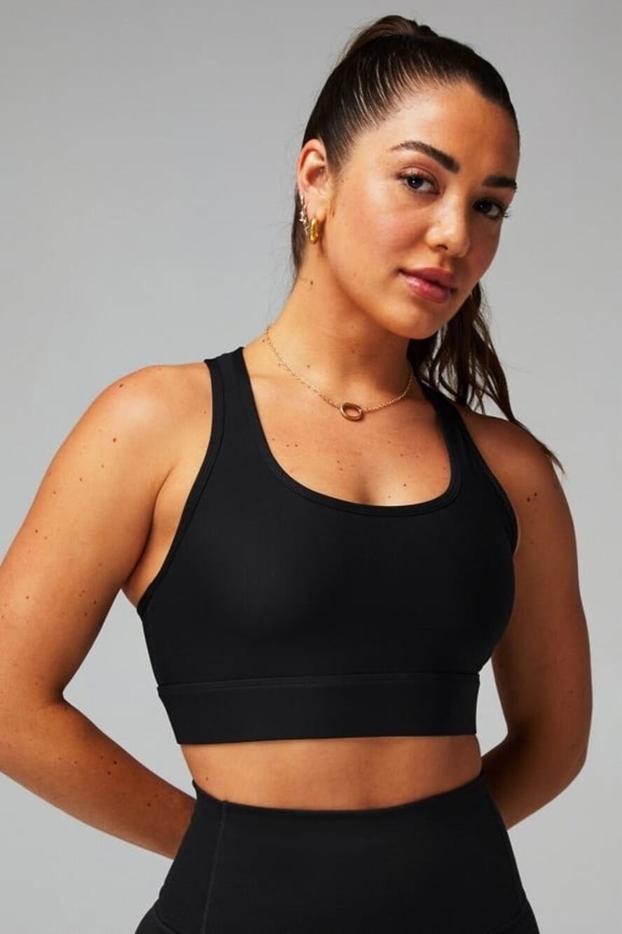New Fabletics On-The-Go Medium Impact Black Sports Bra Women's size M
